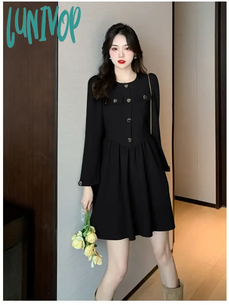 Lunivop Autumn And Winter Fashion Black Long Sleeve Office Women’s Dresses Korean Retro Evening