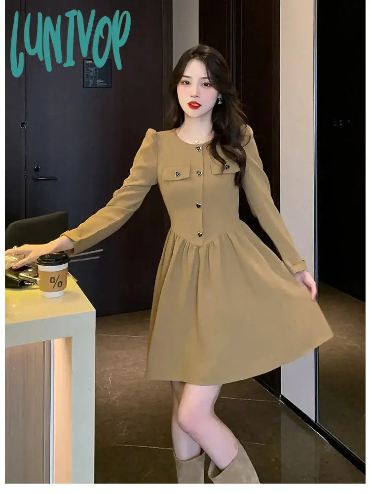Lunivop Autumn And Winter Fashion Black Long Sleeve Office Women’s Dresses Korean Retro Evening