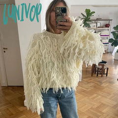 Lunivop Autumn Winter Fringe Sweaters Pullovers Long Sleeve Sweater Tops Warm Knitted Fashion Loose