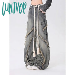 Lunivop Autumn Winter New Y2K Baggy Jeans Ladies American High Street Wide Leg Pants For Women