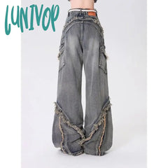 Lunivop Autumn Winter New Y2K Baggy Jeans Ladies American High Street Wide Leg Pants For Women