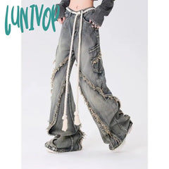 Lunivop Autumn Winter New Y2K Baggy Jeans Ladies American High Street Wide Leg Pants For Women