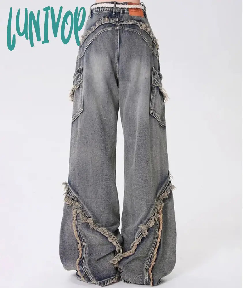 Lunivop Autumn Winter New Y2K Baggy Jeans Ladies American High Street Wide Leg Pants For Women