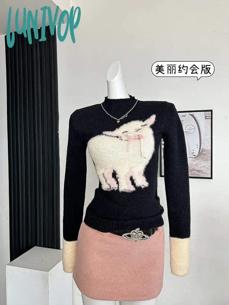 Lunivop Autumn Winter Woman Cute Core Korean Kawaii Jumper Turtleneck Sweater 2000S Aesthetic