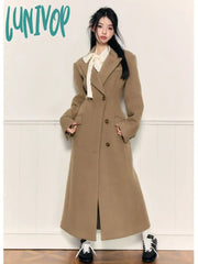 Lunivop Autumn Winter Women’s White Woolen Overcoats Lapel Single-Button Removable Fur Cuff Long