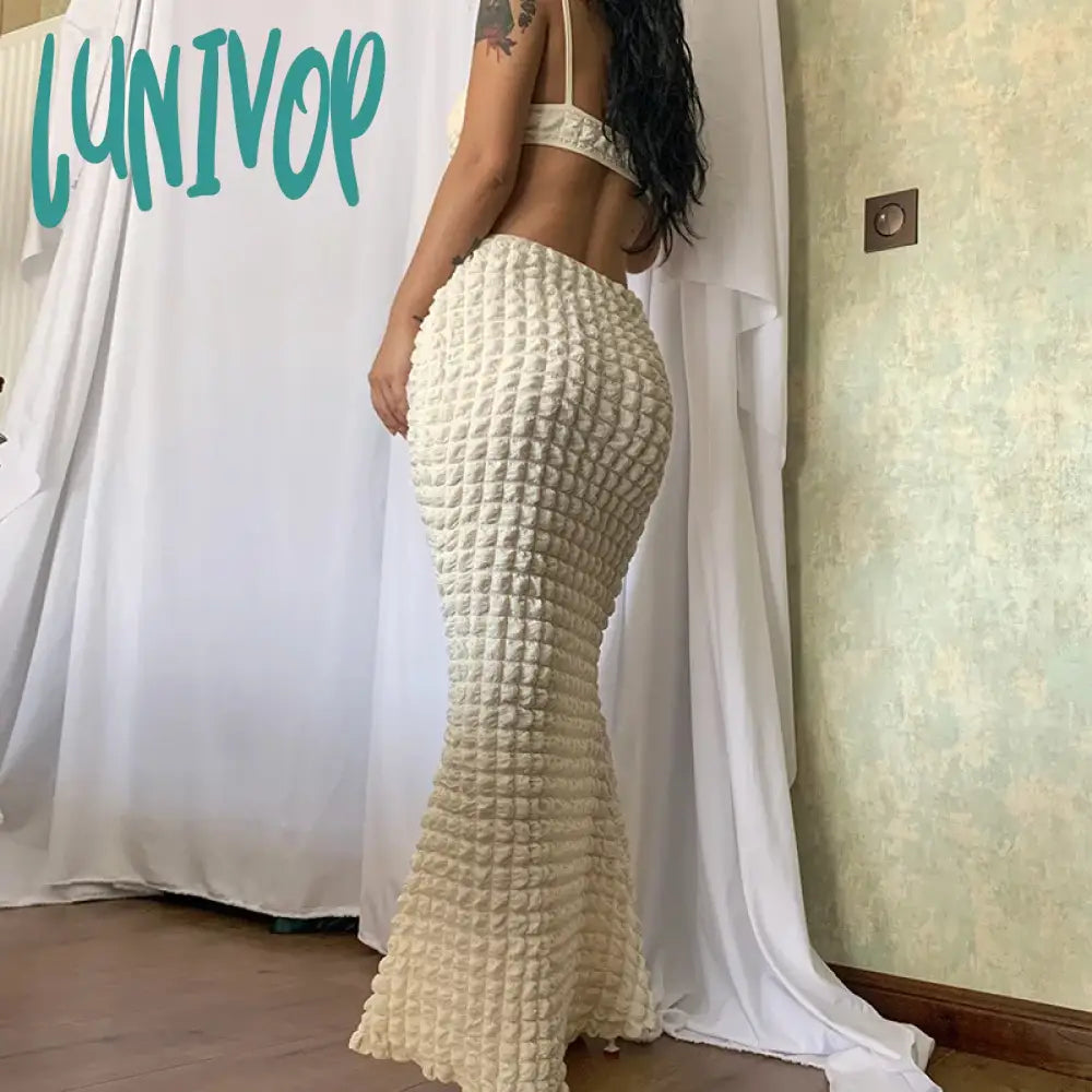 Lunivop Backless Hollow Out Maxi Prom Dress For Women Elegant Popcorn Texture Knitted Bubble Waffle