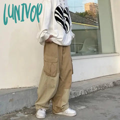 Lunivop Baggy Black Cargo Pants For Men Khaki Trousers Male Vintage Loose Casual Autumn Japanese