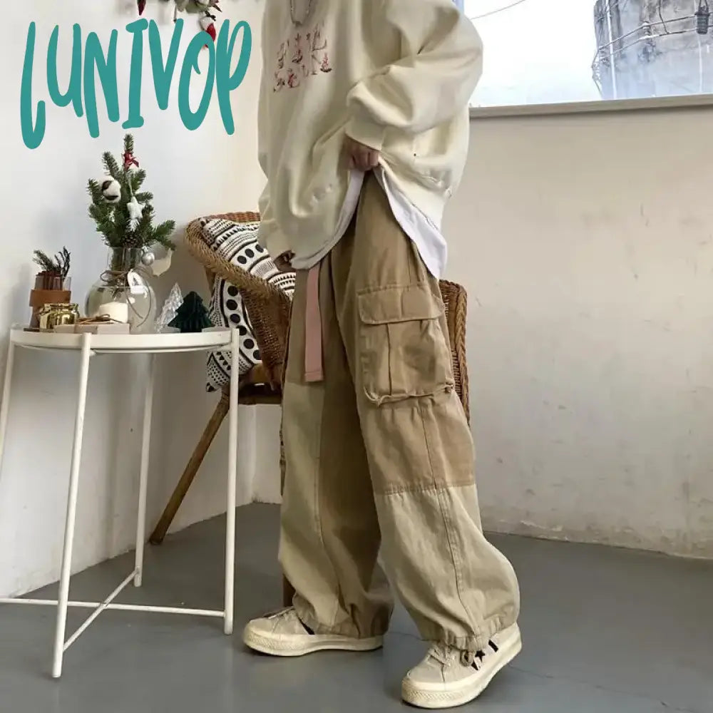 Lunivop Baggy Black Cargo Pants For Men Khaki Trousers Male Vintage Loose Casual Autumn Japanese