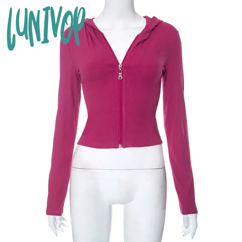 Lunivop Basic Slim Zip Up Hoodies Women Autumn Winter Solid Bodycon Sweatshirt Women’s Street