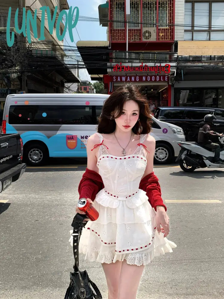 Lunivop Beach Style Y2K Mini Dress Women Casual Sleeveless Strap Even Party Clothing Korean Fashion