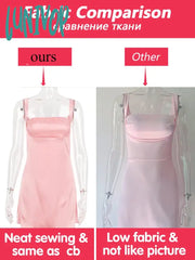 Lunivop Birthday Dress For Women A-Line Pink Sexy Satin Party Dresses Mini Casual Spaghetti Strap