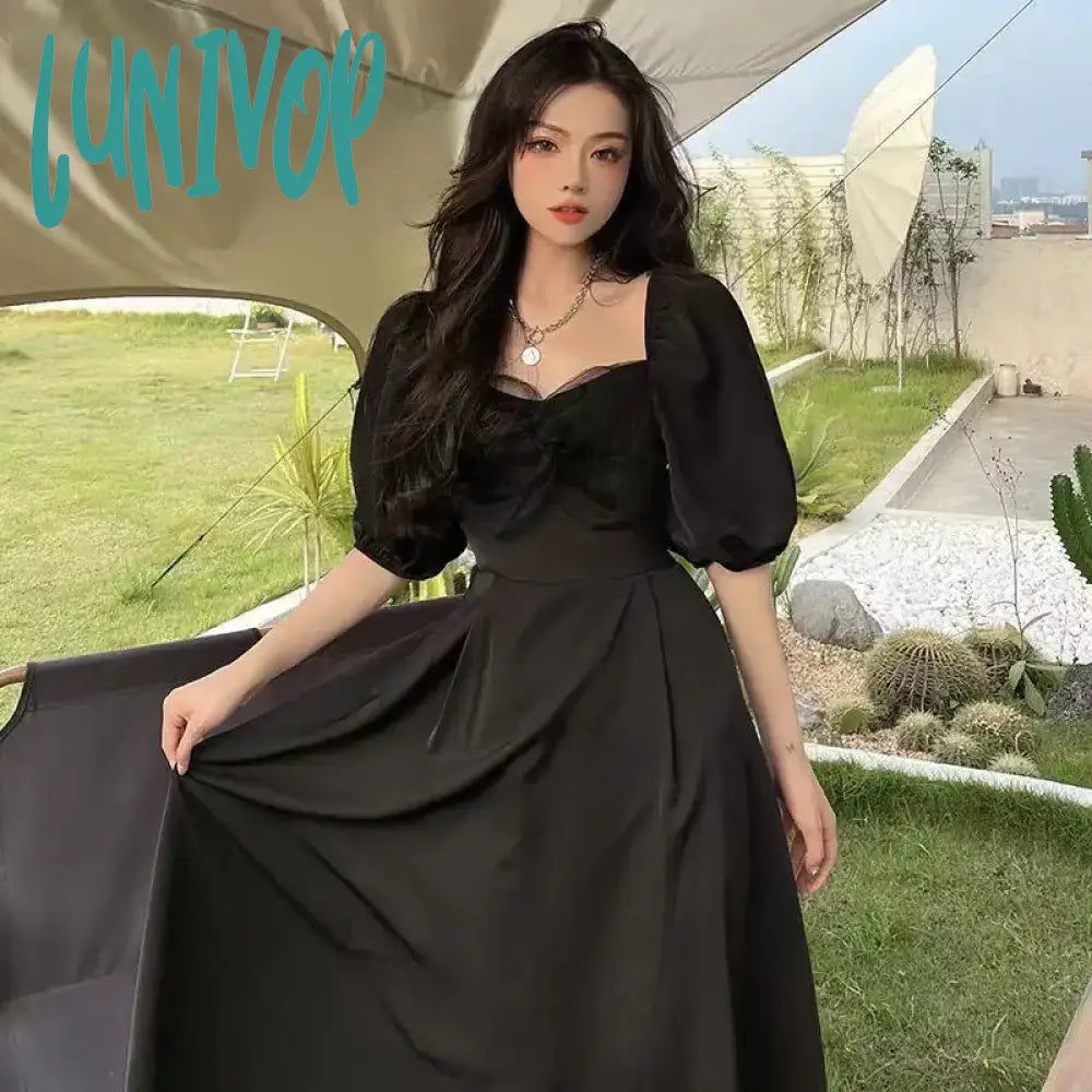 Lunivop Black Long Maxi Dress Summer For Women Goth Elegant Party Midi Vintage Clothing Korean