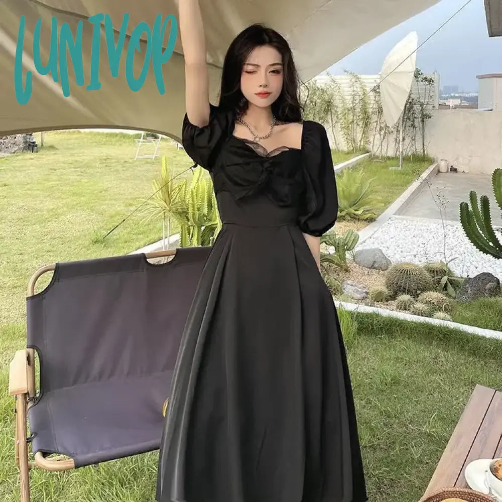 Lunivop Black Long Maxi Dress Summer For Women Goth Elegant Party Midi Vintage Clothing Korean