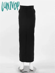 Lunivop Black Long Skirt For Women Casual Streetwear High Waist Slim Bodycon Skirts Split Out