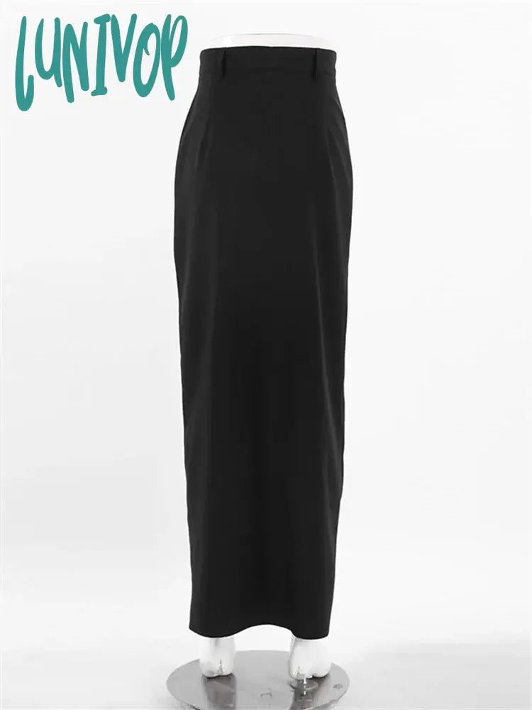 Lunivop Black Long Skirt For Women Casual Streetwear High Waist Slim Bodycon Skirts Split Out