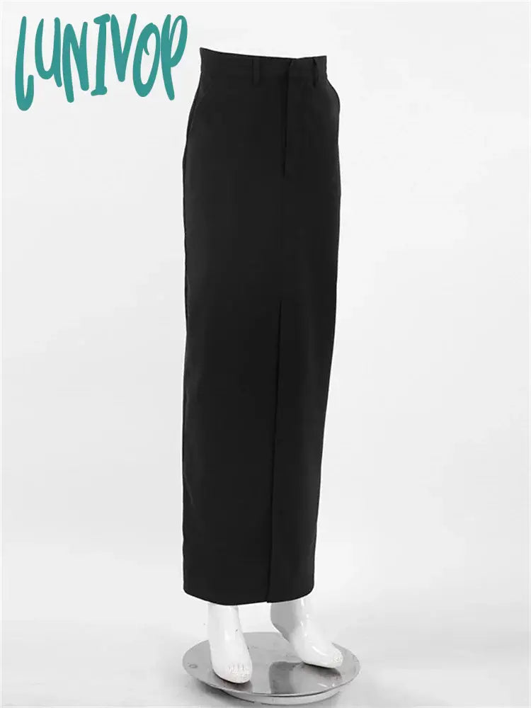 Lunivop Black Long Skirt For Women Casual Streetwear High Waist Slim Bodycon Skirts Split Out