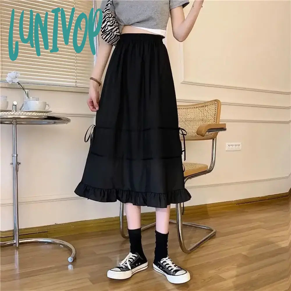 Lunivop Black Long Skirt For Women Girl Midi Summer Fairycore Clothes Fairy Core Y2K Clothing