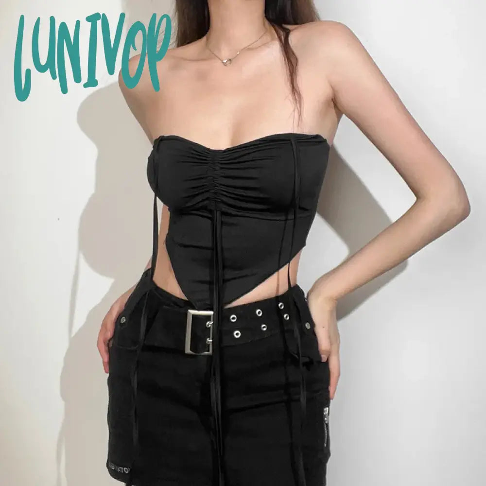 Lunivop Black Retro All-Match Corset Top Y2K Summer High Street Confident Mature Charm Young Girl