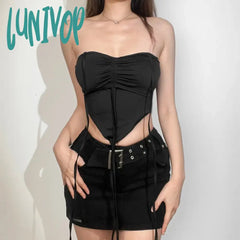 Lunivop Black Retro All-Match Corset Top Y2K Summer High Street Confident Mature Charm Young Girl