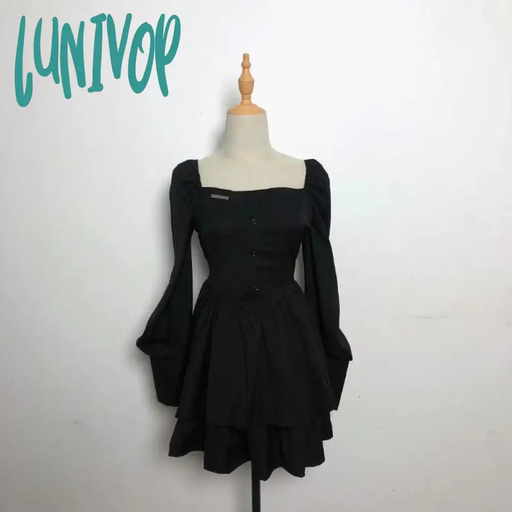 Lunivop Black Vintage 3 Piece Skirt Set Women Sexy Lolita Y2K Mini Suit Female Casual Korean