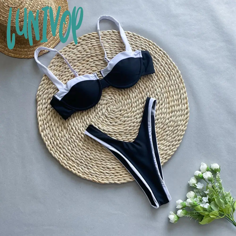 Lunivop Black White Patchwork Bikinis Set Women Padded Bra And Thong Swimsuits Sexy Female 2 Piece