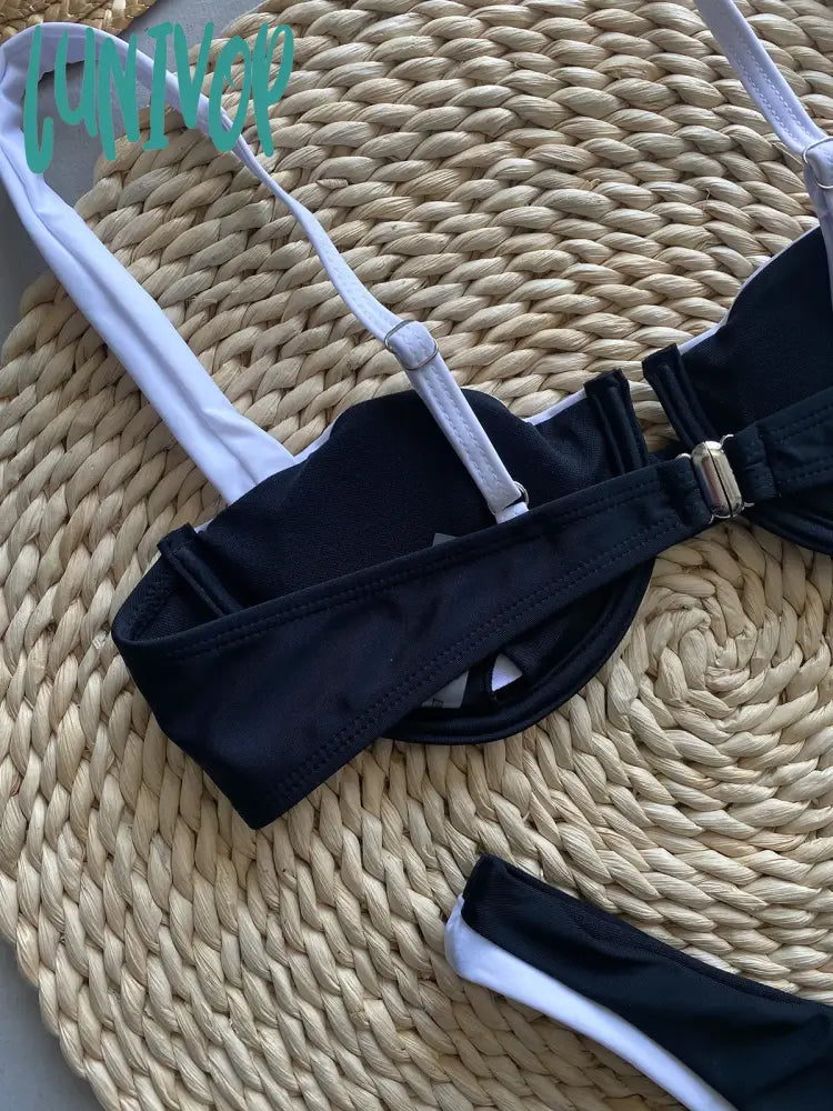 Lunivop Black White Patchwork Bikinis Set Women Padded Bra And Thong Swimsuits Sexy Female 2 Piece