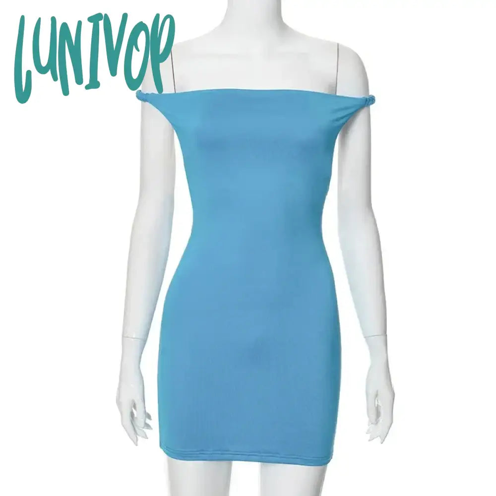 Lunivop Blue Backless Mini Dress Women Sexy Off The Shoulder Bodycon Dresses Summer White Beach
