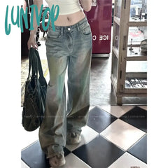 Lunivop Blue Womens Jeans High Waist Vintage Straight Baggy Casual Denim Pants Streetwear American