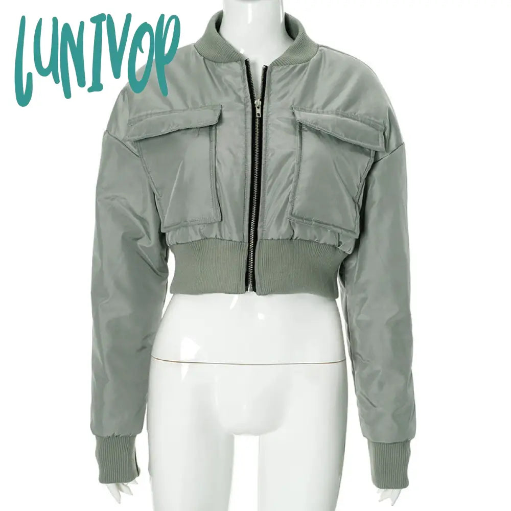 bomber jacket Women's Hot Winter New Solid Color Zipper Long Sleeve Warm Short Cotton Jacket Top