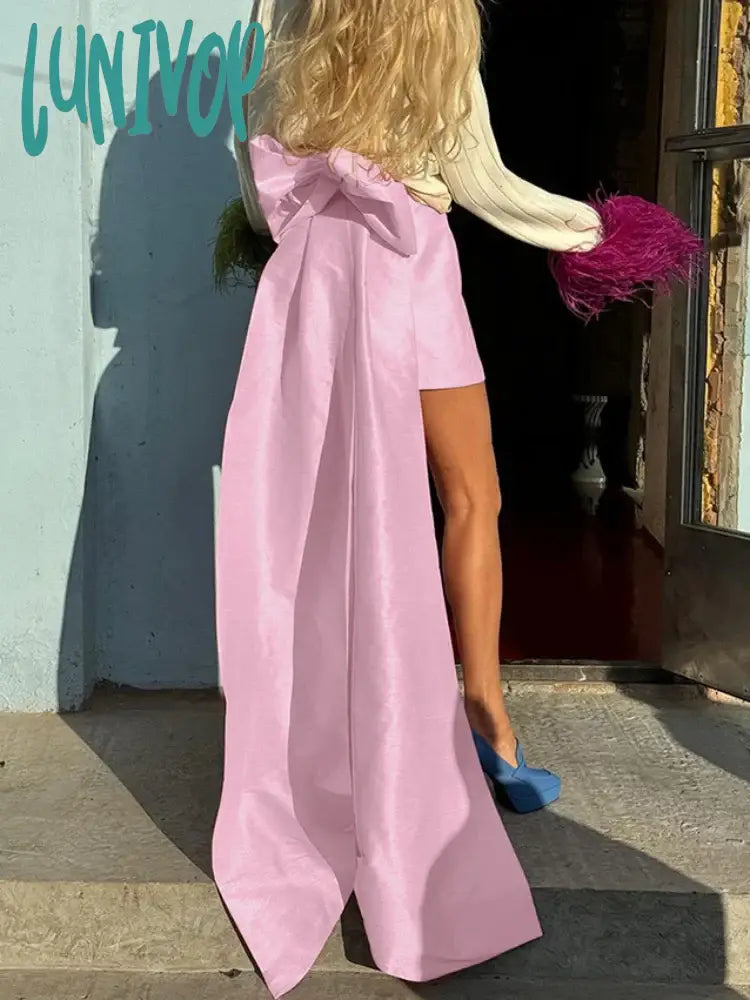 Lunivop Bow Splice Mini Skirts For Women 2024 New Pink Temperament Sheath Skirt Lady Party Elegant