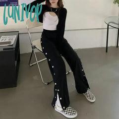 Lunivop Button Side Women Pants For Spring Clothes Hip Hop Wide Leg Trousers Cyber Y2K Techwear