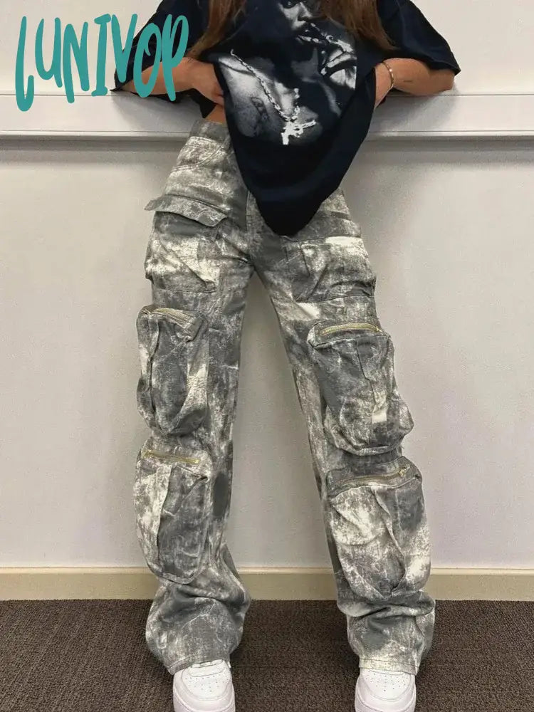 Lunivop Camouflage Cargo Pants Women Fashion Multiple Pockets Loose Long Pant Femme Street High