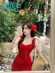 Lunivop Casual Beach Style Red Y2K Mini Dress Women Outwear Even Party Korean Fashion Chic Sexy