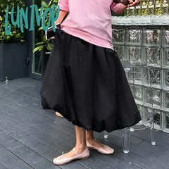 Lunivop Casual Elastic High Waist Flowy A-Line Long Skirt Y2K Women Bubble Maxi Vintage Ruffle