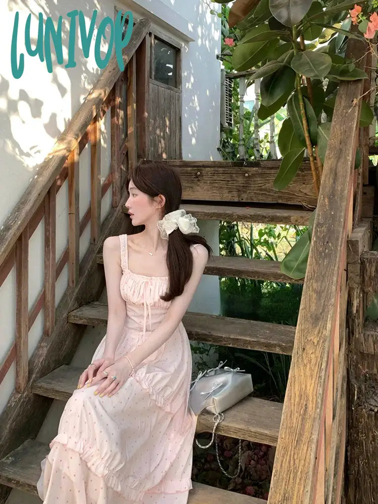 Lunivop Casual Elegant Floral Dress Women Korean Fashion Clothing Outwear Beach Style Strap Even