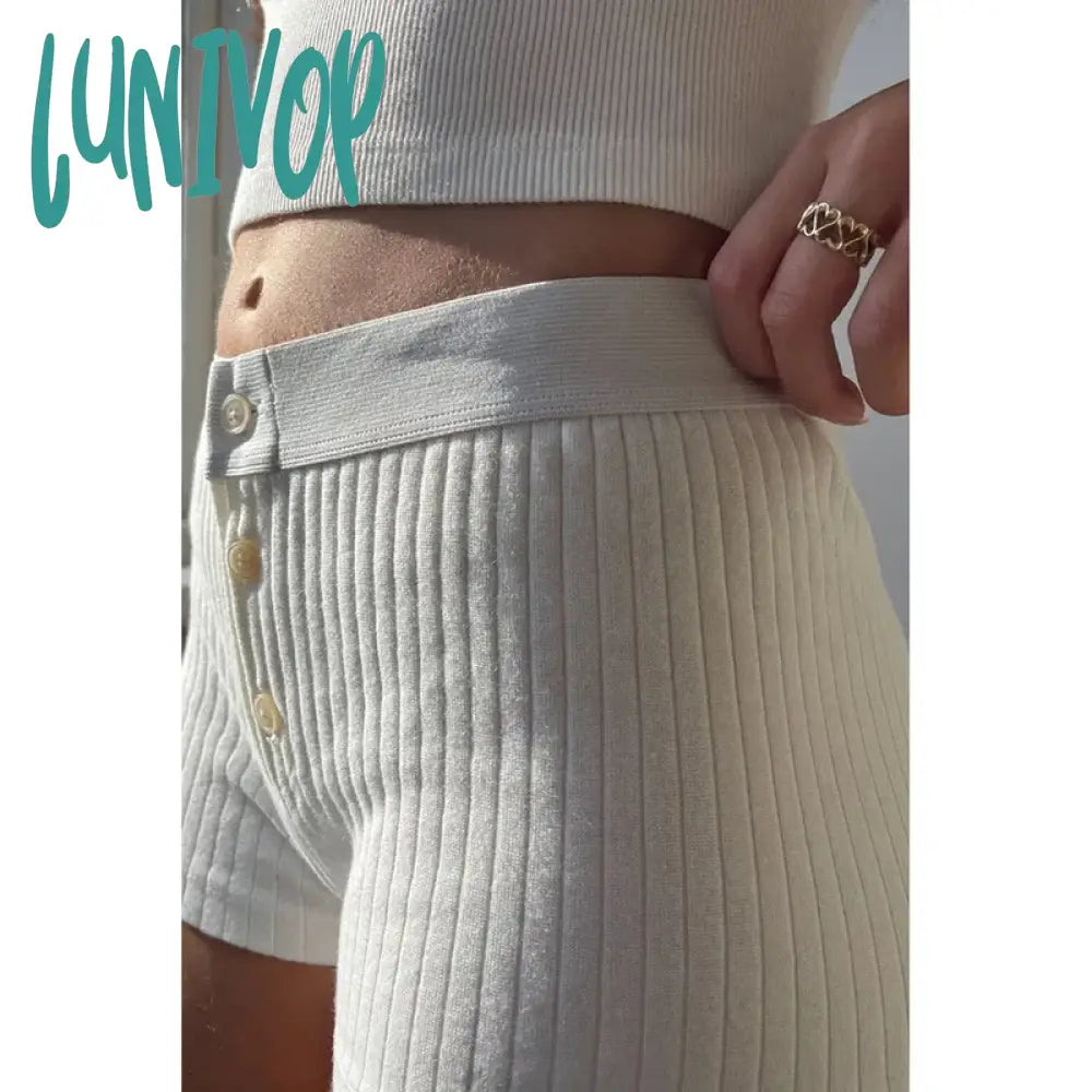 Lunivop Casual Patchwork Contrast Color Knitted Shorts Sexy Slim Low-Waisted Women 2024 Spring