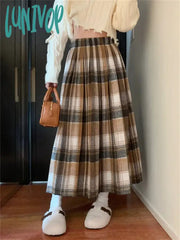 Lunivop Chic Plaid New Maxi A-Line Skirts Loose Daily Vintage Casual Woolen Streetwear Thicken