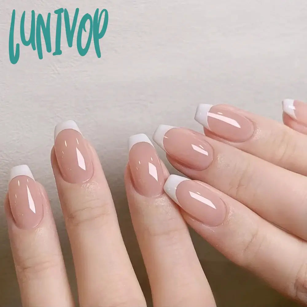 Lunivop Classic Simple White French Nail Art Wearable Fashion Fake Nails Detachable Finished False