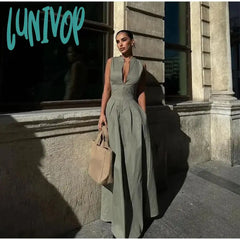 classy demure mindful dress to impress 2024 High Waist Solid Color Sleeveless Zipper Dress Fashion Slim Commuter Dress