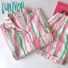 Lunivop Cloud Cotton Pajamas Women Summer 2024 New Cute Colourful Stripes Short-Sleeved Shorts Suit