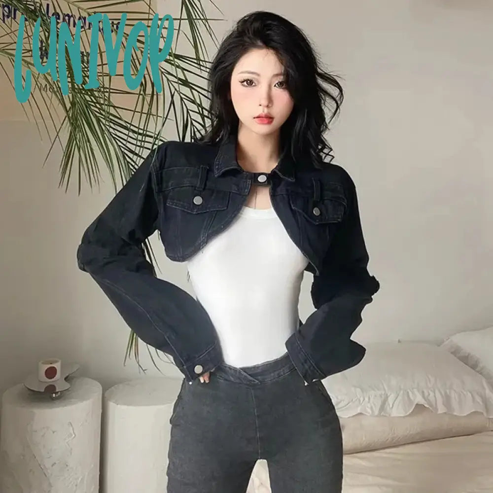Lunivop Cropped Denim Jackets Women Y2K Slim Jeans Short Outwear Bf Streetwear Harajuku Vintage