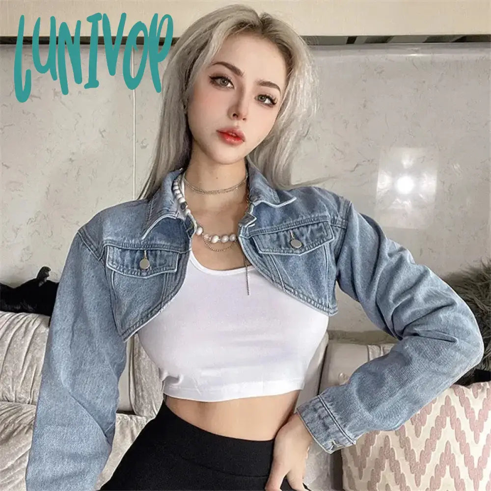 Lunivop Cropped Denim Jackets Women Y2K Slim Jeans Short Outwear Bf Streetwear Harajuku Vintage