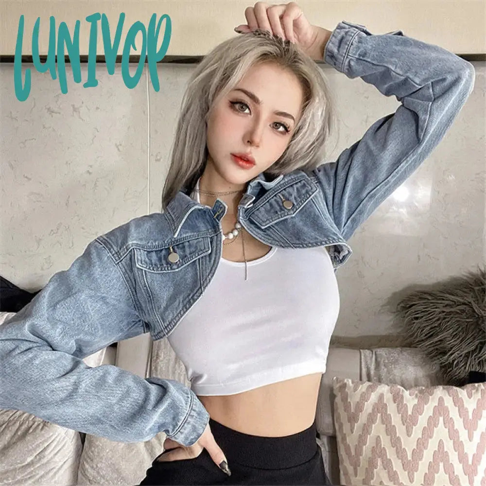Lunivop Cropped Denim Jackets Women Y2K Slim Jeans Short Outwear Bf Streetwear Harajuku Vintage