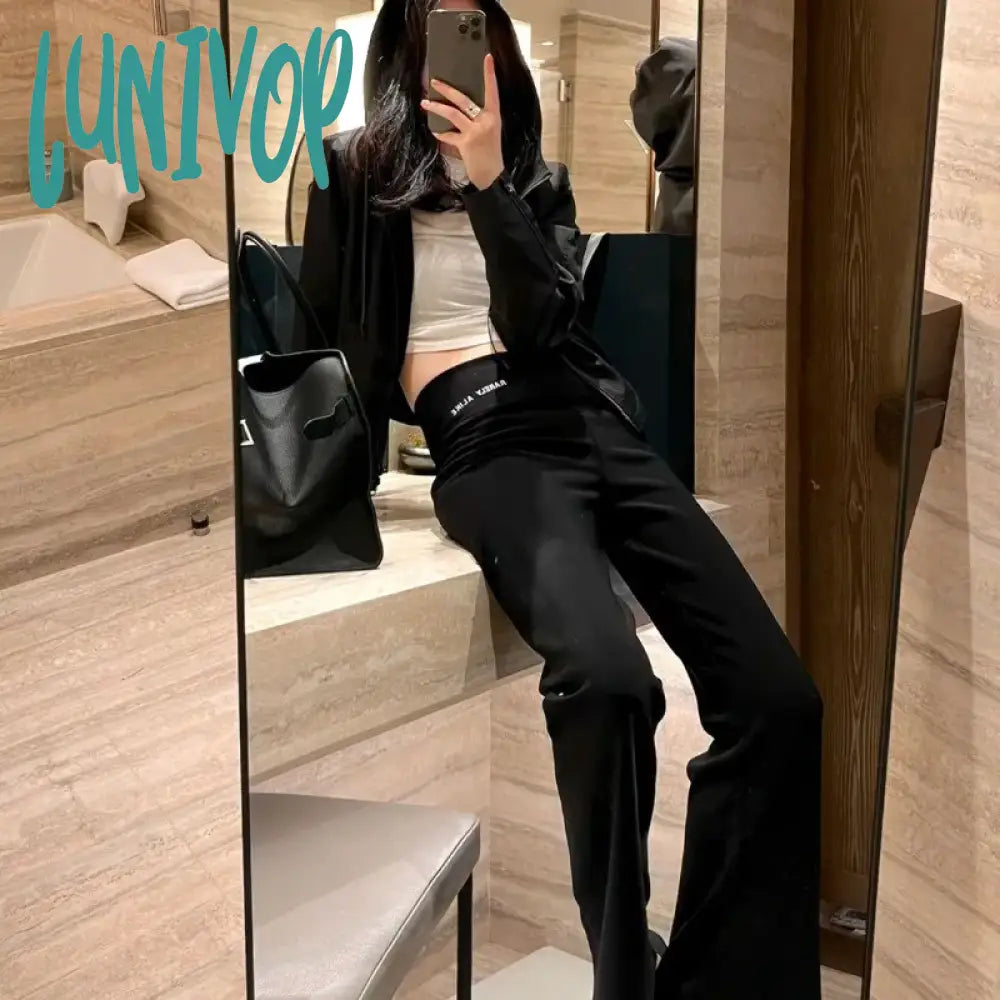 Lunivop Cropped Windbreaker Jacket Women Korean Fashion Streetwear Black Short Zipper Hooded