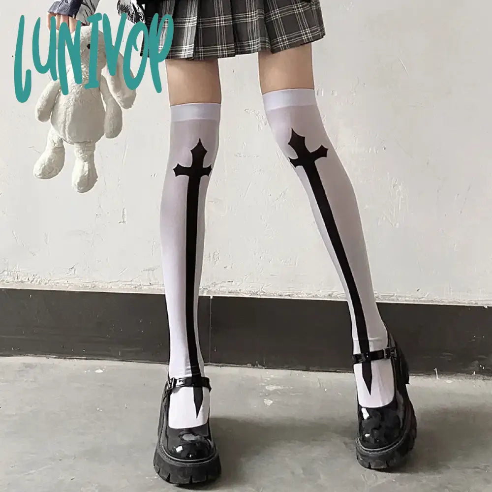 Lunivop Cross Stockings Cosplay Black Women Punk Harajuku Dark Gothic Y2K Festival Party Hosiery