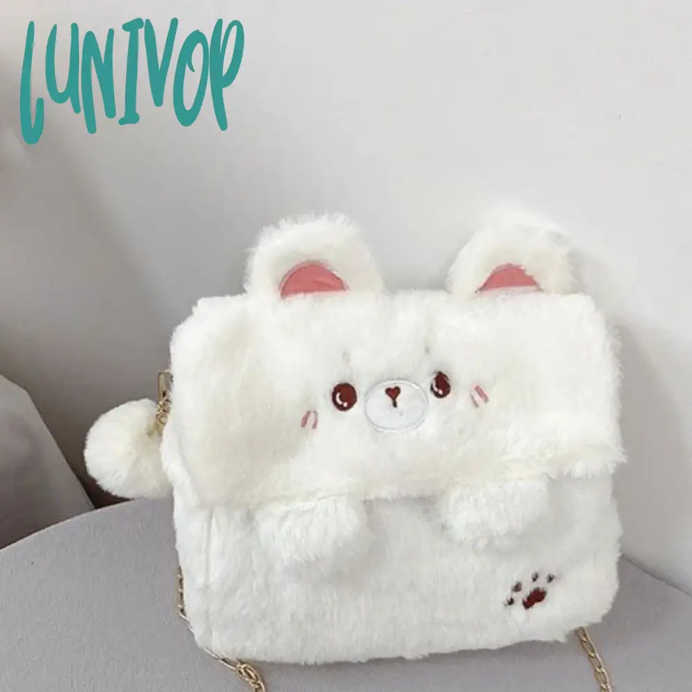 Lunivop Cute Bear Shoulder Bag For Women Soft Fluffy Kawaii Versatile Trend Purse Winter Casual