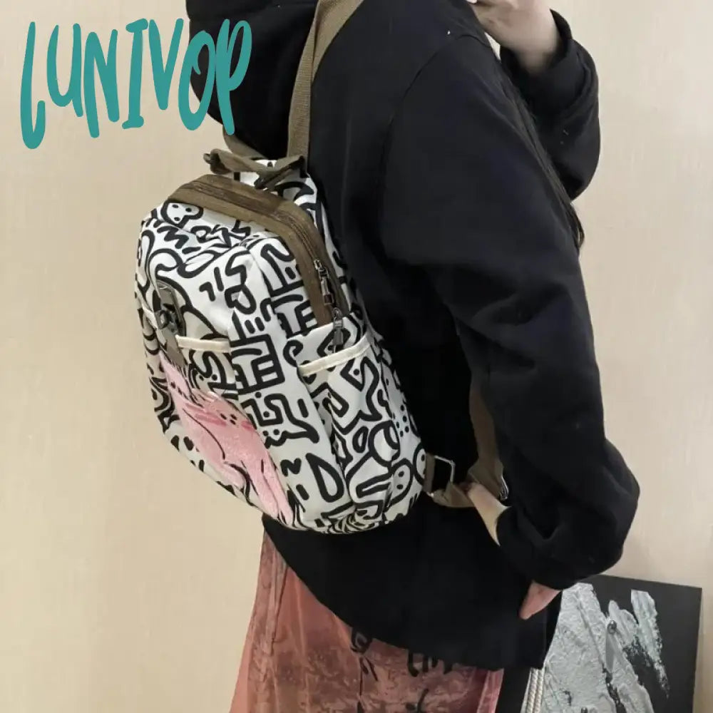 Lunivop Cute Cat Backpack Women Patchwork Fashion Large Capacity University Harajuku Daily New