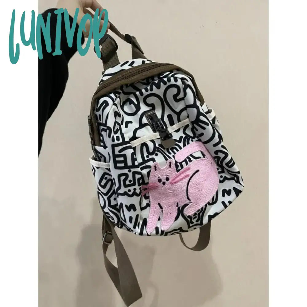 Lunivop Cute Cat Backpack Women Patchwork Fashion Large Capacity University Harajuku Daily New