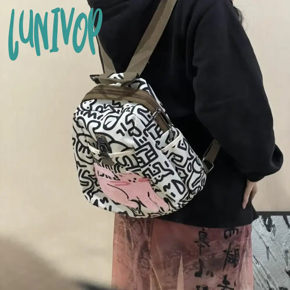 Lunivop Cute Cat Backpack Women Patchwork Fashion Large Capacity University Harajuku Daily New