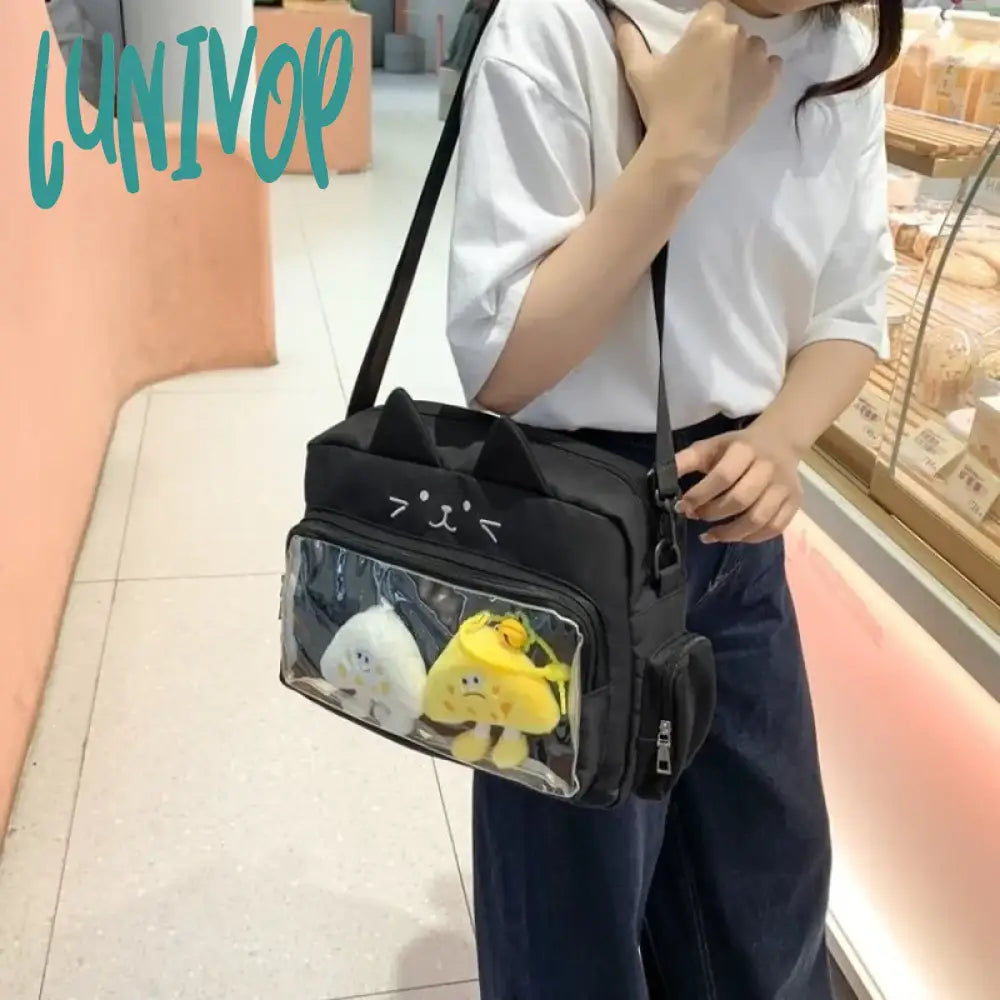 Lunivop Cute Cat Shoulder Bag For Women Nylon Lolita Jk Casual Kawaii Japanese Style Ita Y2K